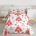 Feelyou Merry Christmas Comforter Set Toddler Size Cute Snowman Bedding Set for Kids Boys Girls Cartoon Bowknot Duvet Quilt Christmas Tree Microfiber 2 Pcs with 1 Pillow Cases
