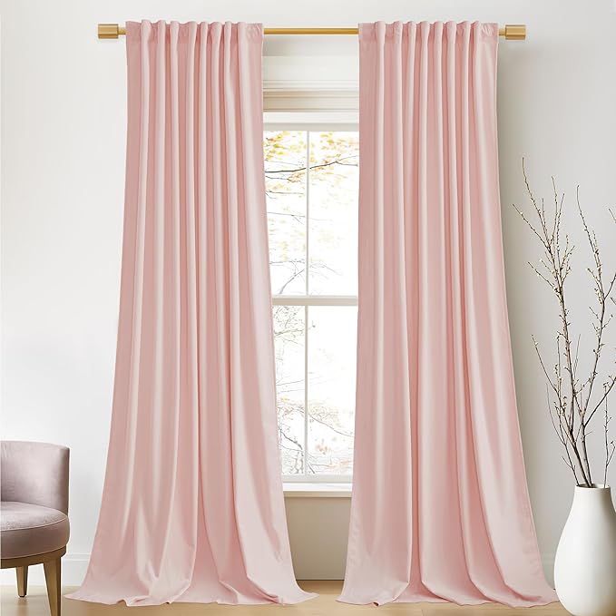 StangH Baby Pink Velvet Curtains 84 Inches Length, Room Darkening Soft Drapes with Back Tab Thermal Insulated Window Treatment for Girls Bedroom, Living Room, 52x84 Inch, 2 Panels