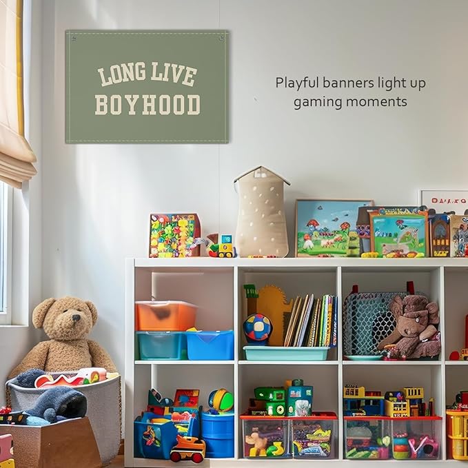 Long Live Boyhood Boys Room Decor - Linen Nursery Banner for Toddler Room Decoration, Farmhouse Kids Wall Hanging, Canvas Banner Flag for Baby Shower, Birthday Gift - A04