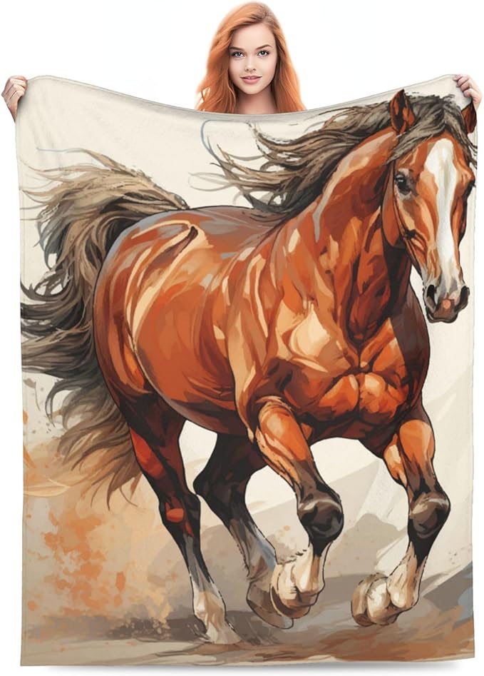 Horse Blanket for Boys Men Adults Fleece Flannel Running Horse Comfy Lightweight Throw Blankets for Couch Travel Bedding Decor 60x50 Inches