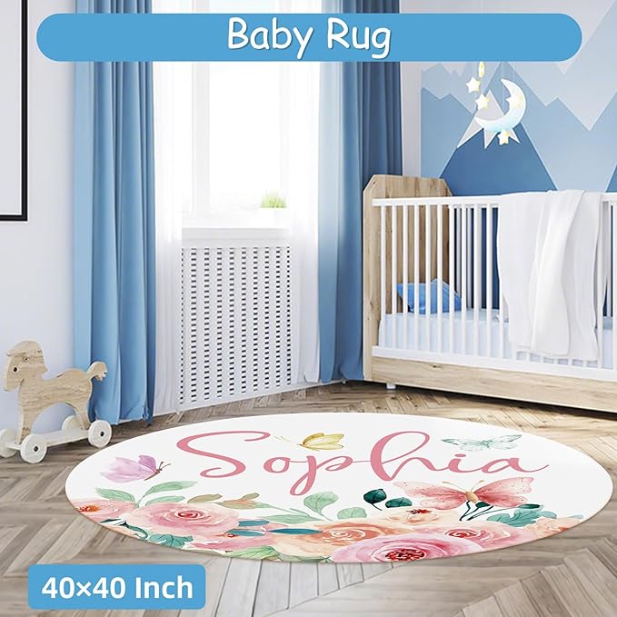 Personalized Baby Crib Bedding Set for Girls, 5 Pcs Pink Butterfly Crib Set for Baby, Custom Name Double Layer Nursery Bedding Sets for Infant Toddlers, Customized Gifts for Newborns