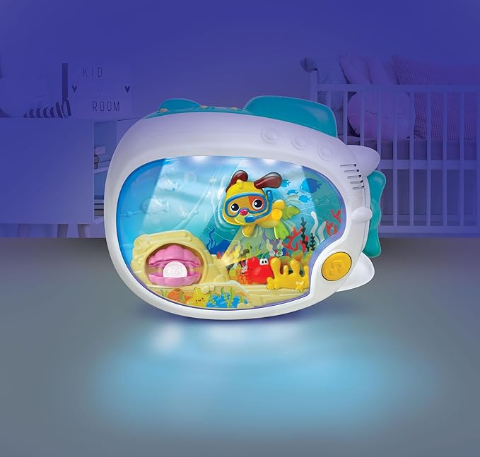 winfun 3-in-1 Soothing Seas Nightlight with Music Box Projector, and Soft Glowing Light - Calming Lullabies and Under-The-Sea Theme for Babies Attachable to Crib or Tabletop, Unisex Baby Gift