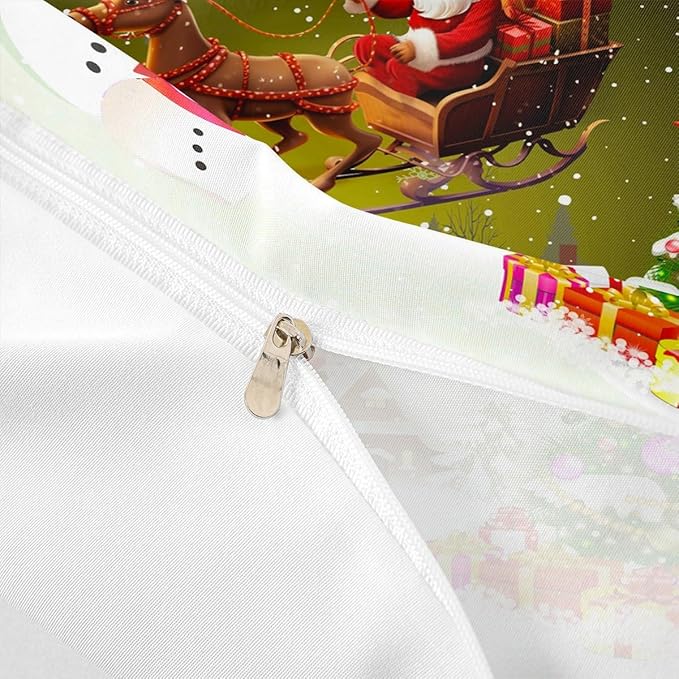 Manfei Christmas Duvet Cover Set King Size, Xmas Tree Snowman Comforter Cover with 2 Pillowcases, Santa Claus with Deer Bedding Set for Kids Boys Girls New Year Theme Bedspread Cover, No Comforter
