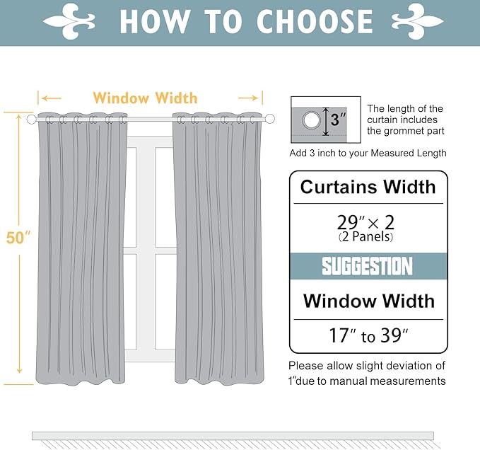 ChrisDowa Small Window Curtains 50 inches Long for Bedroom - Grommet Short Thermal Insulated Room Darkening Curtains for Kitchen (2 Panels, Aqua, 29 x 50 Inch)