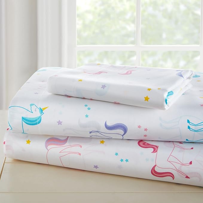 Wildkin 5-Piece Twin Bedding Set – 100% Cotton Comforter, Sheets & Pillowcase for Cozy Cuddles - Unicorn