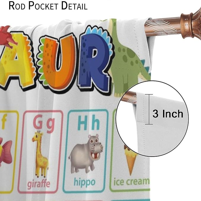 Funny Kids Alphabet Curtain, Cartoon Animal Alphabet Learning Dinosaur Boys Kids Students Baby Educational Colorful Blackout Window Treatments for Bedroom Living Room School 42" W X 63" L
