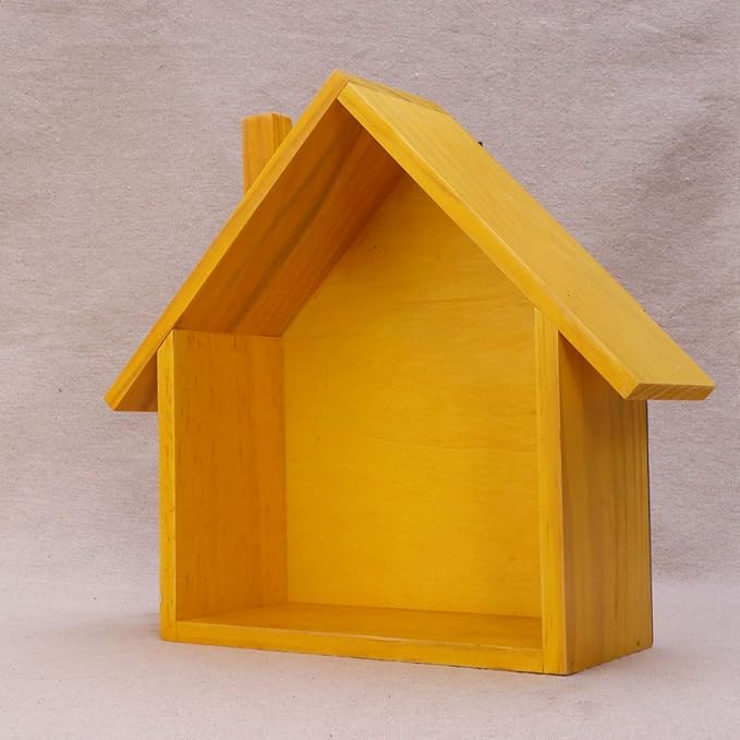 Cabilock Small House Shaped Wooden Wall Shelf 9.64X9.05X3.34 Inch Floating Storage Rack for Bedroom Kids Room Bathroom Home Decor Display Organizer
