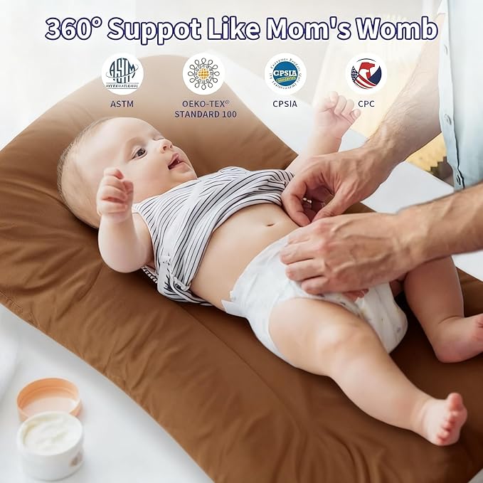 Baby Lounger 0-24 Months 100% Cotton-Snuggle Cozy Me Lounger,Soft & Breathable Tummy Time Mat for Newborn Infant Play Mat,Babies Essentials Gifts,Coffee(Lounger Cover Included)