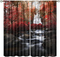 Nature Waterfall Blackout Curtains, Autumn Waterfall Romantic Forest Landscape Print Rod Pocket Window Drapes, for Bedroom Living Room 52" W X 84" L