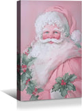 YONICA Christmas Canvas Wall Art Pink Santa 28x40 Inch Soft Pastel Holiday Art for Nursery - Large Framed Gallery Wrapped Kids Room Decor