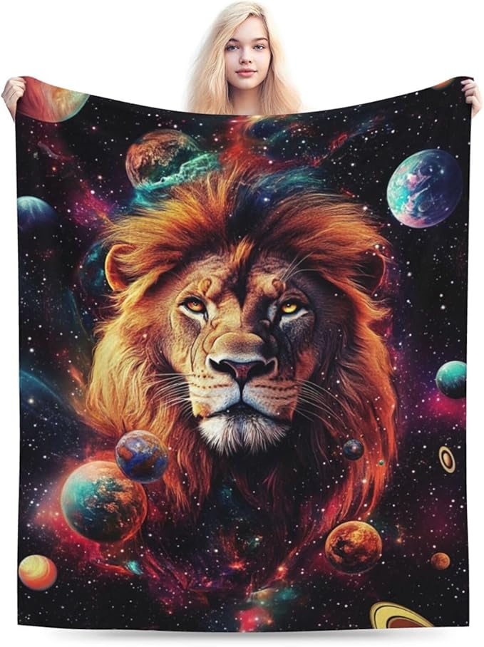 Lion Blanket Space Lion King Decor Throw Blanket Super Soft Flannel Lightweight Fluffy Plush Cozy Fuzzy Fleece Animal Print Gifts Blanket for Girl Woman Man Boys Kids Adults for Bed Sofa 40"X50"