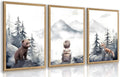 kilamino Neutral Woodland Wild Animal Wall Art, Cute Bear Fox Nursery Wall Decor, Adventure Boy Poster Prints, Vintage Forest Animal Canvas Paintings for Baby Room Playroom Wood Framed 16"x24"x3