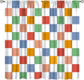 Retro Checkered Curtains,70s Vintage Twisted Checkered Window Drapes Colorful Groovy Trendy Wavy Hippie Grid Print Window Treatments for Kids Girls Bedroom Living Room Bathroom 55" W X 63" L