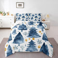 Feelyou Christmas Comforter Set All Season Xmas Tree Bedding Set with 2 Pillow Cases Watercolor Blue Microfiber Kids King Bedclothes Snowflake Bedroom Decor Duvet Quilt Breathable Soft Lightweight