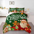 Feelyou Green Christmas Comforter Set All Season Santa Claus Bedding Set with 2 Pillow Cases Gingerbread Microfiber Kids Queen Bedclothes Bedroom Decor Duvet Quilt Breathable Soft
