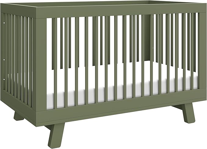 babyletto Hudson 3-in-1 Baby Crib Convertible to Toddler Bed & Daybed - GREENGUARD Gold Certified - 4 Adjustable Heights - Made of 100% Solid Wood - Includes Toddler Conversion Kit - Olive Green