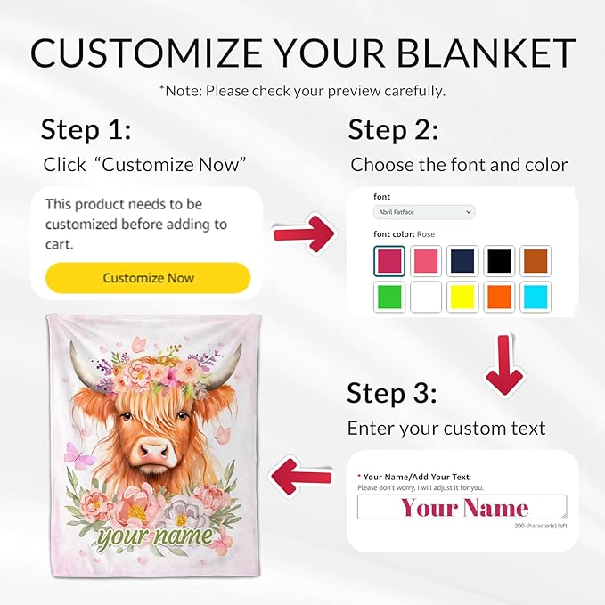 Custom Highland Cow Throw Blanket for Boys, Girls - 40" x 50" Inches Cute Highland Cow Blanket Gifts for Kids - Pink Soft Warm Throw for Sofa, Crib & Bed