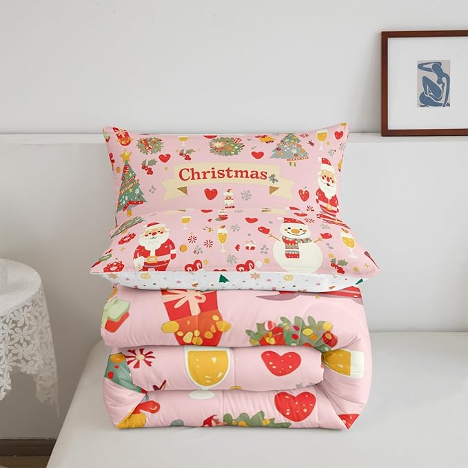 Feelyou Christmas Bedding Set for Kids Boys Girls Twin Size Cute Santa Claus Comforter Set Ultra Soft Comforter Xmas Tree Duvet Quilt Bedroom Decor Christmas Decor Quilt