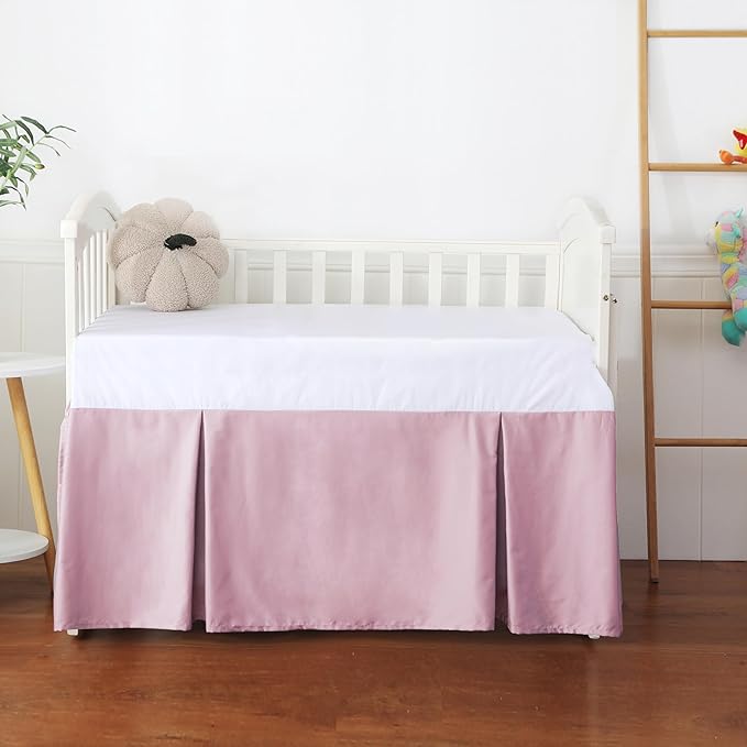 Crib Skirt Dust Ruffle, 100% Egyptian Cotton 400 Thread Count Soft Breathable Crib Bedding Skirt for Baby, Boys and Girls, 52"X28" with 14" Crib Bed Skirt Fading Resistant (Pink Solid)