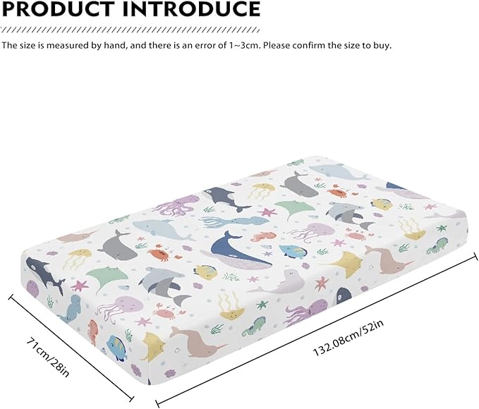 Sea Animals Fitted Crib Sheet for Boys Girls Fish and Octopus Baby Sheet for Standard Crib and Toddler Corals Nautical Aquatic Shells Nursery Bed Mattress Sheets 28"x52"