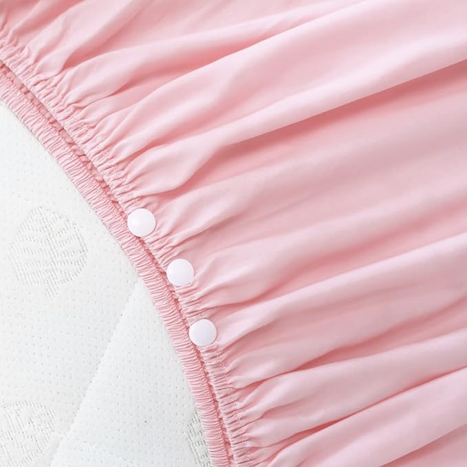 Crib Skirt Pleated Dust Ruffle Pink Nursery Room Decor for Girls Boys Crib Toddler Bedding 14" Drop fit Standard Crib Toddler Bed Skirts Machine Washable