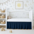 Cottington Lane Navy Blue Crib Skirt Dust Ruffle, 100% Natural Cotton, Soft, Durable Nursery Crib Toddler Bedding Skirt for Baby Girls or Boys, Fits Standard Cribs 28" x 52" with 14" Drop