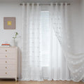 MYSKY HOME White Curtains for Living Room 90 Inches Long Nursery Curtains for Bedroom Double Layer Curtains White Pom Pom Sheer Curtains for Dining Room Grommet Room Darkening Window Panels W52 X L90