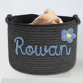 Personalized Dog Toy Basket Custom Dog Toy Box Rope Woven Basket with Pet's Name Dog Storage Organizer with Handles Cute Toy Bin for Cat Grey