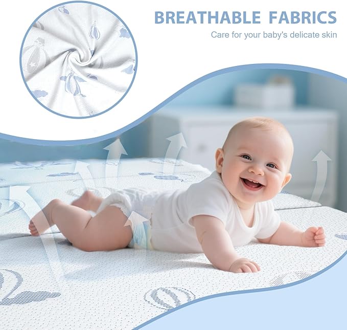 Trifold Pack and Play Mattress - 38"x26" Pack N Play Mattresses Pad with Breathable Removable Cover - Dual-Sided Memory Foam Foldable Portable Baby Crib Mattress