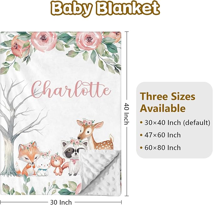 Personalized Baby Bedding Set - 5 Pcs Custom Name Bedding Crib Set for Girls Boys, Soft Toddler Crib Set for Infant Customized Gifts, Pink Forest Animals