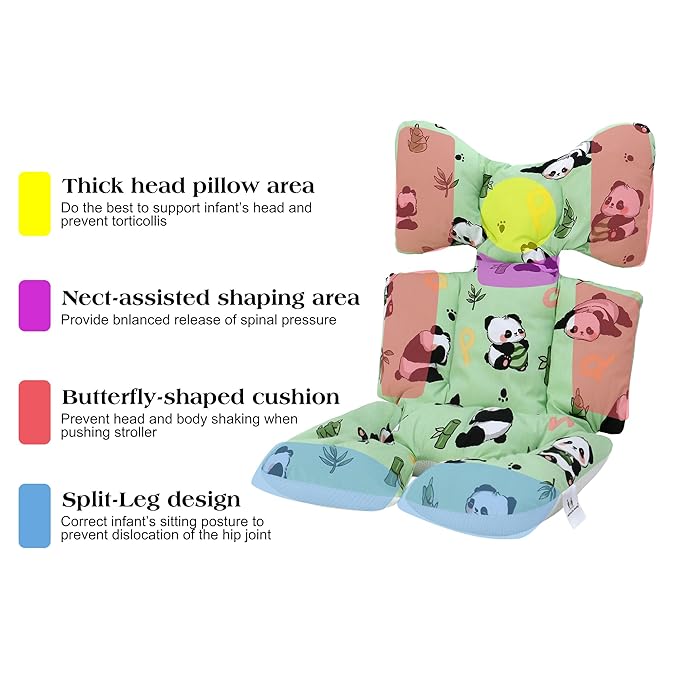 Baby Seat Pad Liner for Stroller–Soft and Breathable，3D Air Mesh Cotton Universal Baby Stroller Cushion(Green Panda)