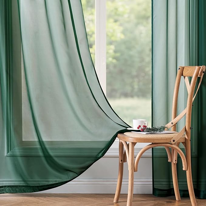 MIULEE 2 Panels Christmas Solid Color Sheer Window Curtains Elegant Window Voile Panels/Drapes/Treatment for Bedroom Living Room (54X72 Inches Hunter Green)