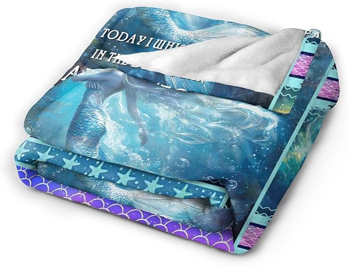 Mermaid Blanket for Girls Blue Ocean Throw Blankets Soft Cozy Warm Fuzzy Fleece Marine Life Shells Bedding Flannel Throws Stuffed Animal Gifts for Mermaid Lovers Kids Men Women Bedroom Decor 60"x50"