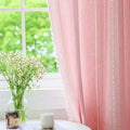 Deeprove Pink Boho Linen Curtains 63 inches Length for Baby Teenage Girl Bedroom Living Room Dining Nursery, Hollow Semi Sheer Curtains Darkening Embroidery Drape Window Treatment, 1 Panel W52 x L63
