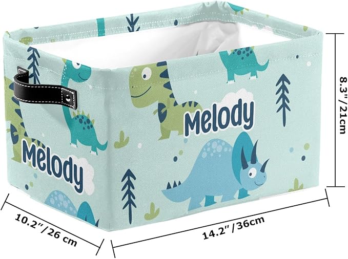Deven Dinosaur Green Blue Personalized Large Storage Baskets for Organizing Shelves with Handle,Closet Decorative Storage Bins for Bathroom,Nursery,Home