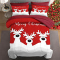 7 Pcs Full Size Christmas Comforter Set with 2 Pillowcases & 2 Shams, Cute Cartoon Reindeer Bedding for Kids and Adults, Winter Merry Xmas Bed in a Bag with Flat Fitted Sheet