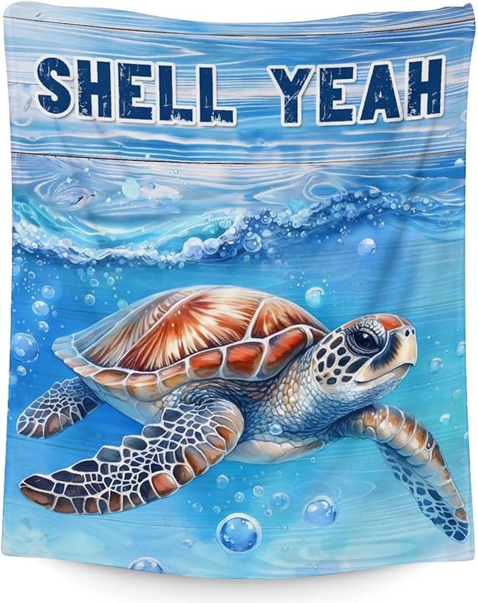 Turtle Stuff for Kids - 30" x 40" Inches Cute Throw Blanket for Girls Boys - Blue Lightweight Furry Blankets for Sofa, Lap & Office