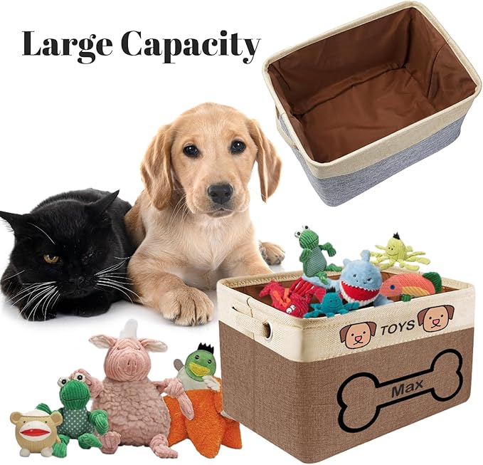 Personalized Dog Toy Basket - Custom Dog Toy Box with Pet's Name - Collapsible Cute Basket with Handles - Storage Organizer