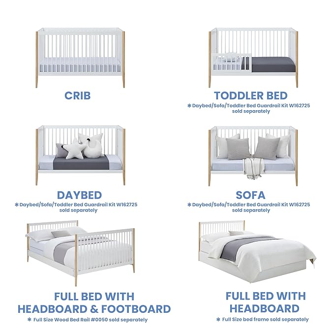 Delta Children Casey 4-in-1 Convertible Crib - Greenguard Gold Certified, Bianca White/Natural
