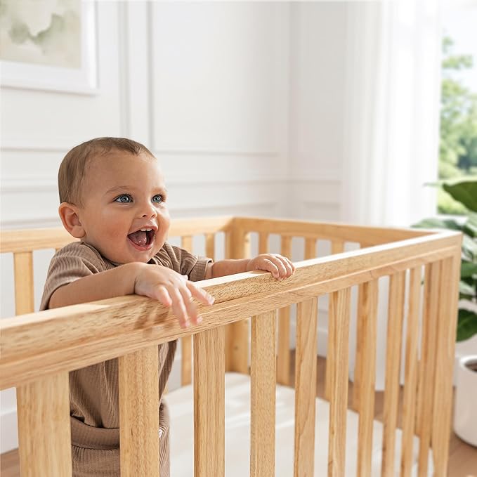 Comfy Cubs Baby Crib for 0 to 3 Years - Adjustable Mattress Height, Natural Wooden Crib for Baby, Elegant Nursery Furniture, Designed in The US - 80 lbs Capacity Nursery Bed - Natural Wood