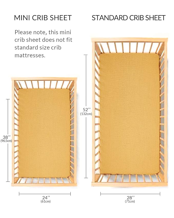 Mini Crib Sheets for Baby, Fitted Pack N Play Mattress and Mini Cribs 24" x 38", Neutral Muslin Cotton Mini Crib Mattress Sheet with Boho Style, Soft and Breathable Comfort (Sage)
