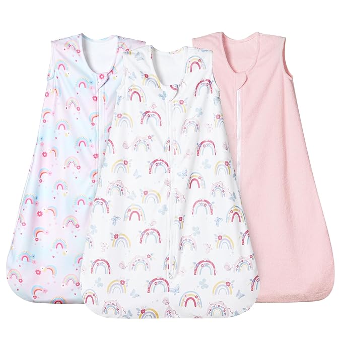 david's kids 3 Pack Micro Fleece Baby Sleep Sack 18-24 Months, Soft Baby Wearable Blankets with 2-Way Zipper, Comfy Sleeping Bags for Toddler Girls Neutral, X-Large Size, Rainbow