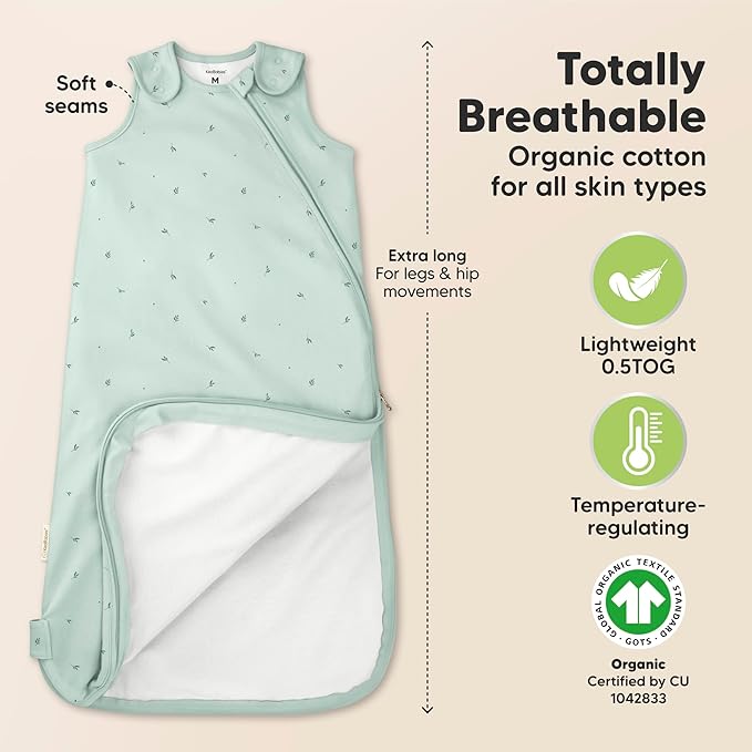 2-Pack Organic Baby Sleep Sacks, 100% Cotton - Soft & Breathable 0.5TOG Baby Wearable Blanket, Toddler Sleeping Sack 18-24 months, Easy to Wear Transitional Swaddles for Newborns, Infants (Bunnies, L)