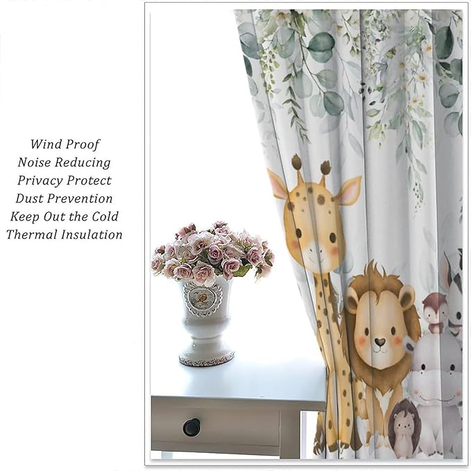 Kids Safari Animal Curtains Woodland Wildlife Jungle Animals Window Treatments for Boys Girls Bedroom Cute Cartoon Lion Nursery Children Drapes for Living Room W42xL45(Decor)
