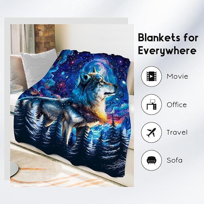 Boys Blanket Wolf Blankets Gifts for Kids/Teens/Men - Flannel Soft Cool Throws for Office, Sofa Bed - 50"x60"