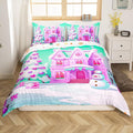 Feelyou Merry Christmas Comforter Cover Set Christmas Tree Snowman Duvet Cover Set for Kids Boys Girls Bedroom Bed Decor Xmas Christmas Purple Bedding Set King Size Soft Quilt Cover,No Comforter