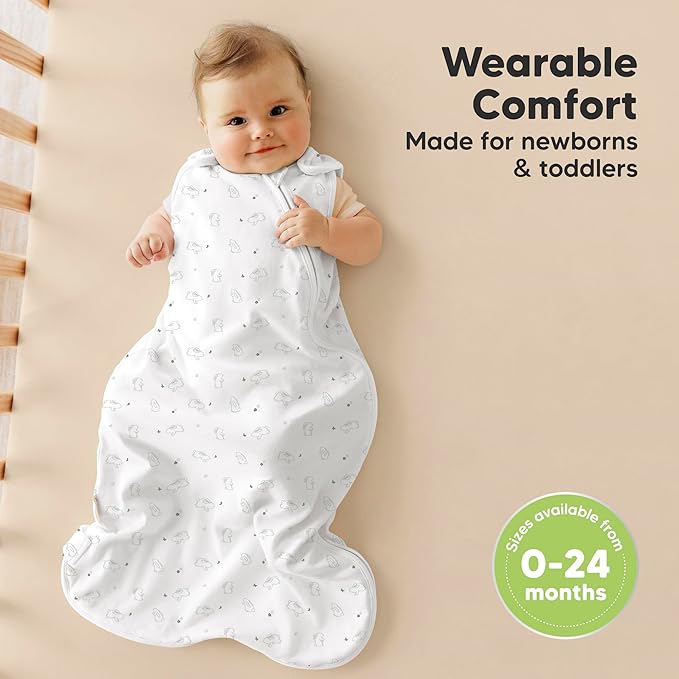 2-Pack Organic Baby Sleep Sacks, 100% Cotton - Soft & Breathable 0.5TOG Baby Wearable Blanket, Toddler Sleeping Sack 6-18 months, Easy to Wear Transitional Swaddles for Newborns, Infants (Bunnies, M)