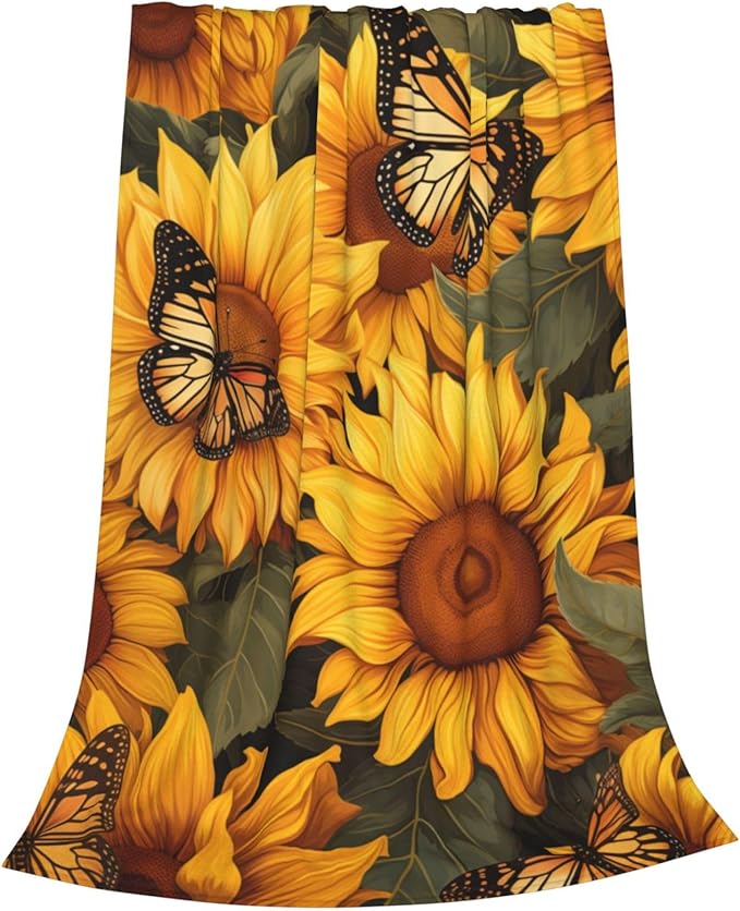 Sunflower Butterfly Blanket Gifts for Girls Women Floral Flannel Throw Blankets for Home Couch Bed Sofa Soft Fuzzy Lightweight Decor All Season 50x40 Inches