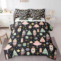 Erosebridal 7Pcs Black Christmas Comforter Set King Size,Nutcracker Bedding Set,Xmas Snowflake Stars Bed in A Bag,Romantic Princess Castle Quilt with Flat Fitted Sheet