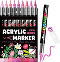 Paint Pens Acrylic Markers - 9 Pink Series Brush Tip Water Based Marker Pens for Rock Painting, Wood, Ceramic, Glass, Acrylic Paint Markers for Egg Pumpkin